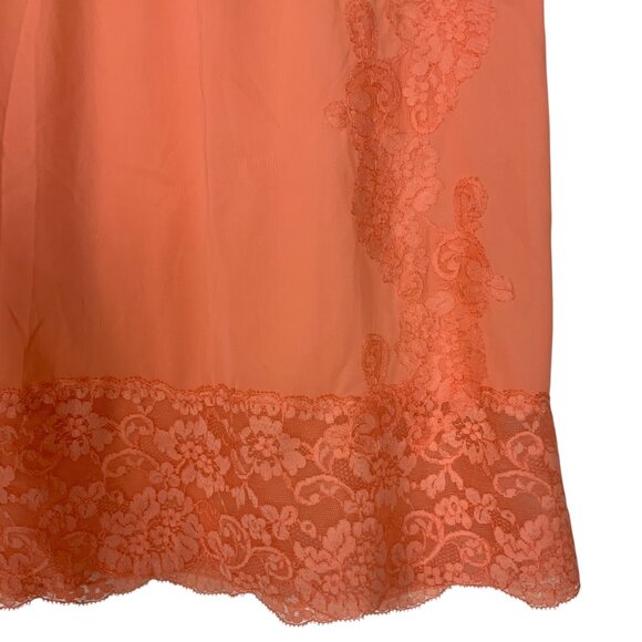 Vintage Vanity Fair Coral Pink Nylon Lace Trim Half Slip Medium Made In USA - Picture 3 of 5